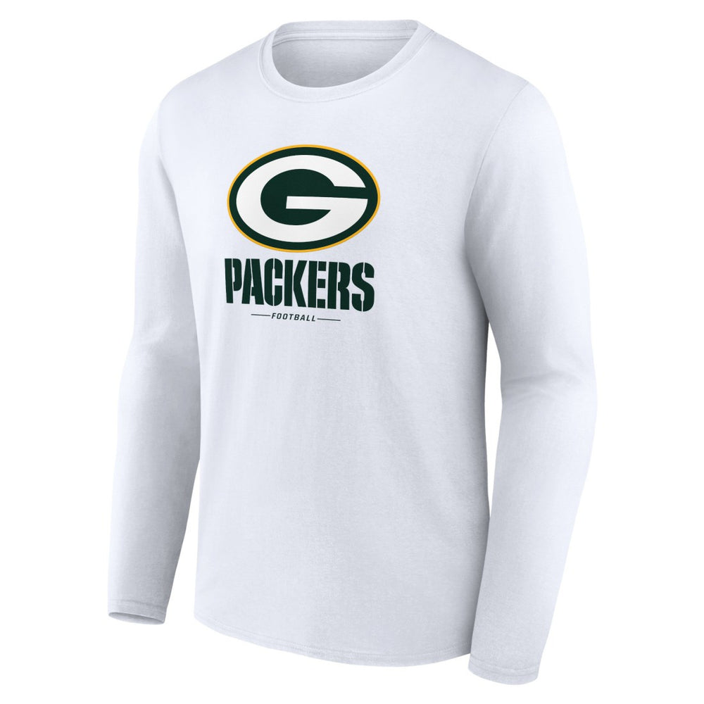 Green Bay Packers Logo Team Lockup Long Sleeve T-Shirt - White - NFL