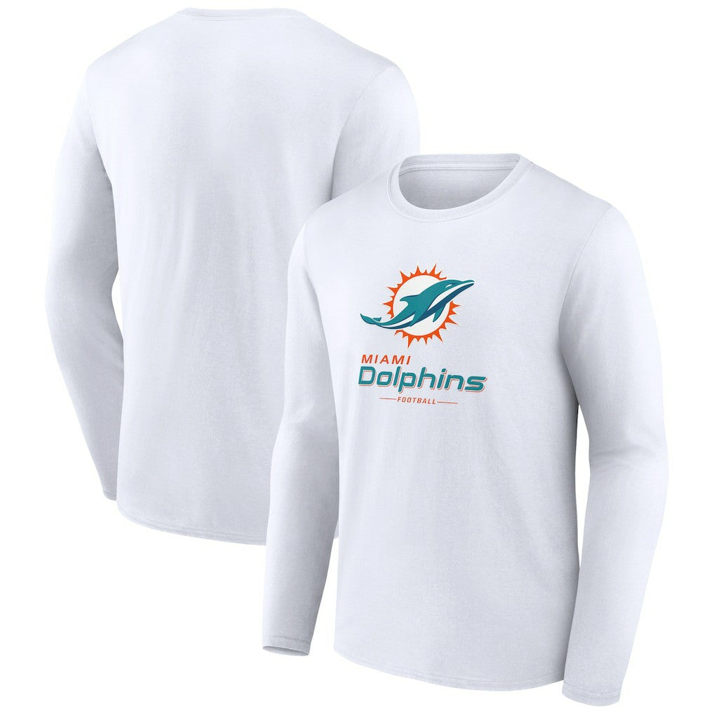 Miami Dolphins Logo Team Lockup Long Sleeve T-Shirt - White - NFL