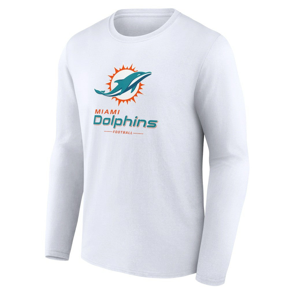 Miami Dolphins Logo Team Lockup Long Sleeve T-Shirt - White - NFL