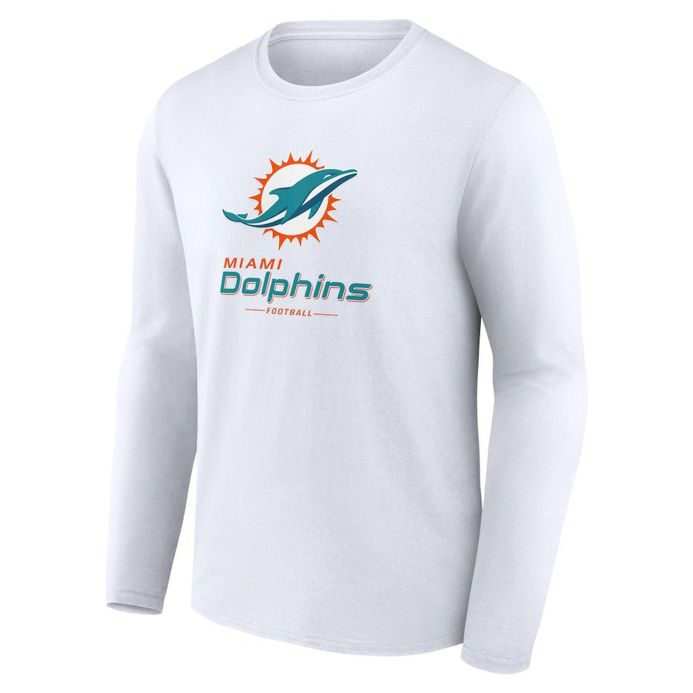 Miami Dolphins Logo Team Lockup Long Sleeve T-Shirt - White - NFL