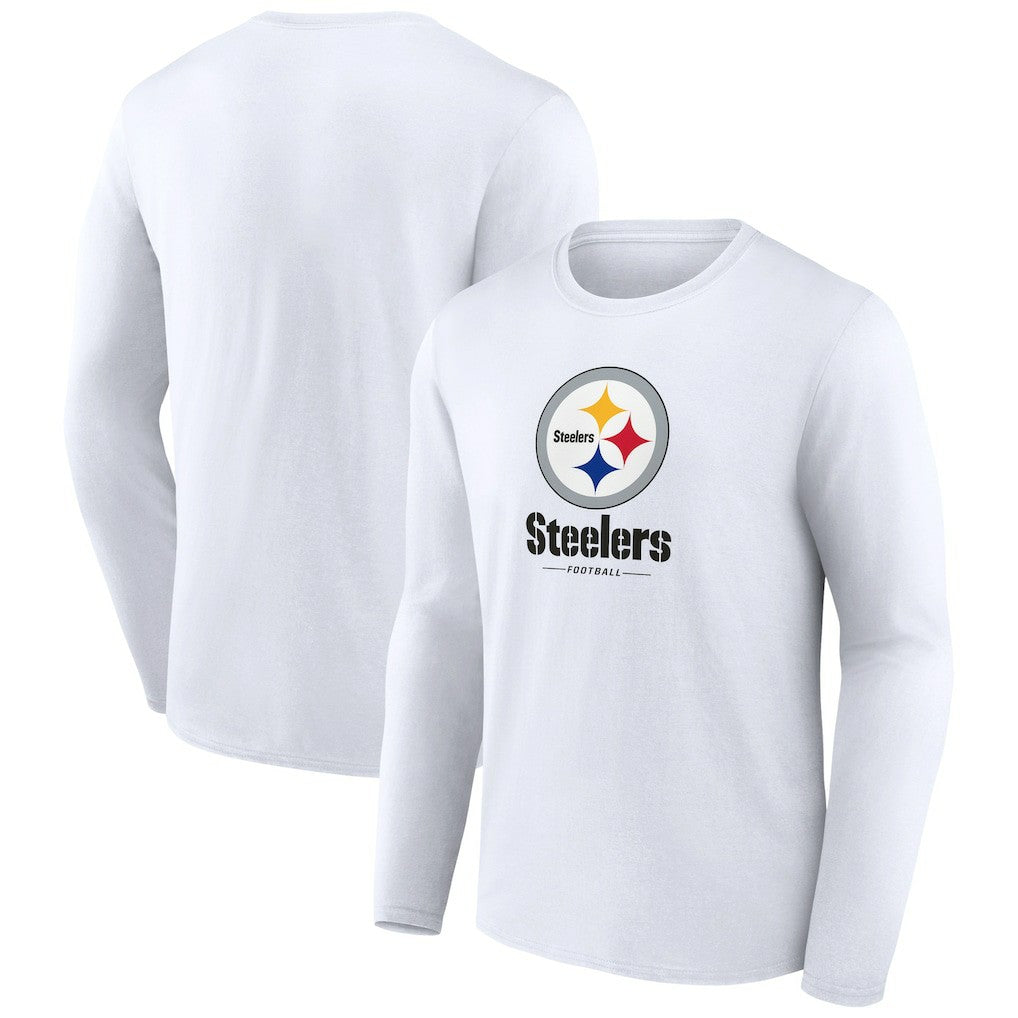 Pittsburgh Steelers Logo Team Lockup Long Sleeve T-Shirt - White - NFL