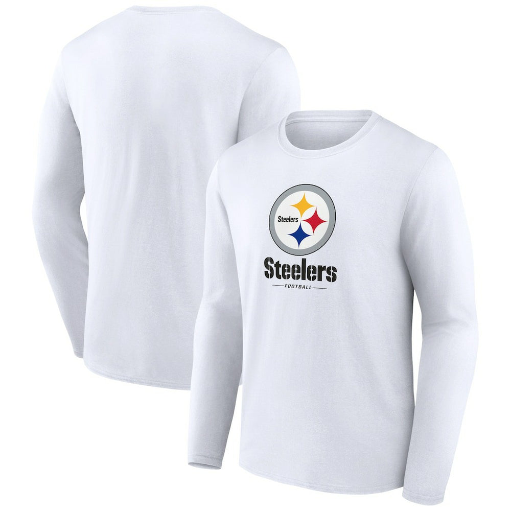 Pittsburgh Steelers Logo Team Lockup Long Sleeve T-Shirt - White - NFL
