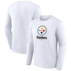 Pittsburgh Steelers Logo Team Lockup Long Sleeve T-Shirt - White - NFL