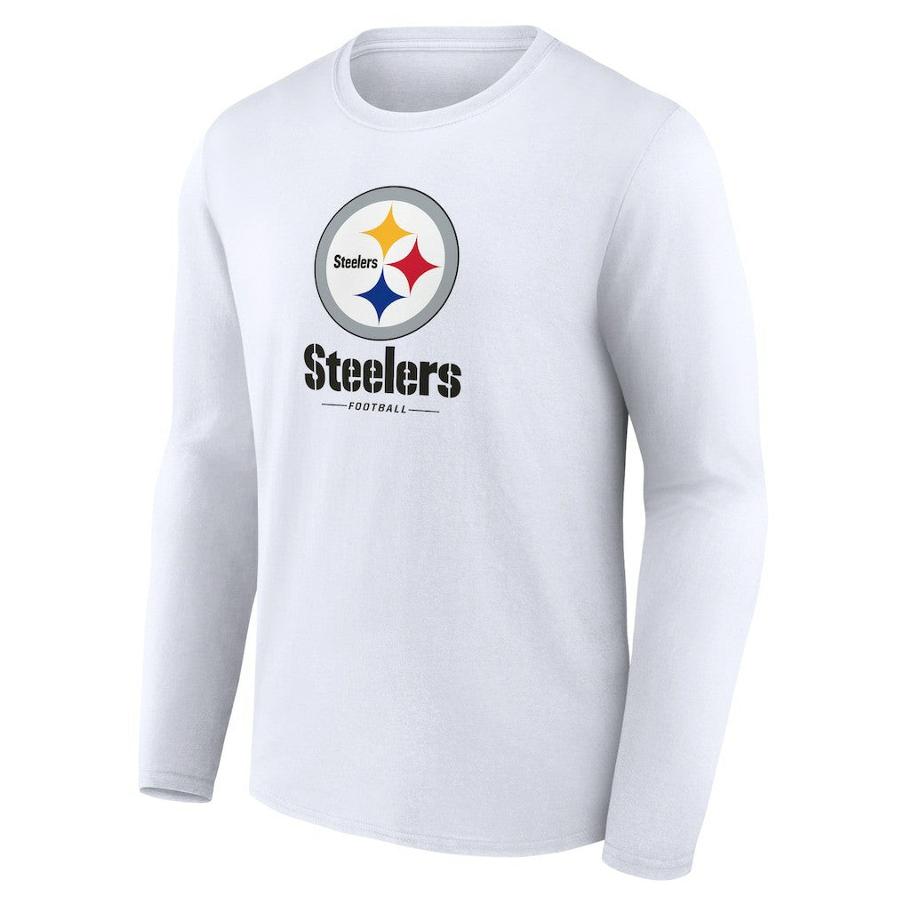 Pittsburgh Steelers Logo Team Lockup Long Sleeve T-Shirt - White - NFL
