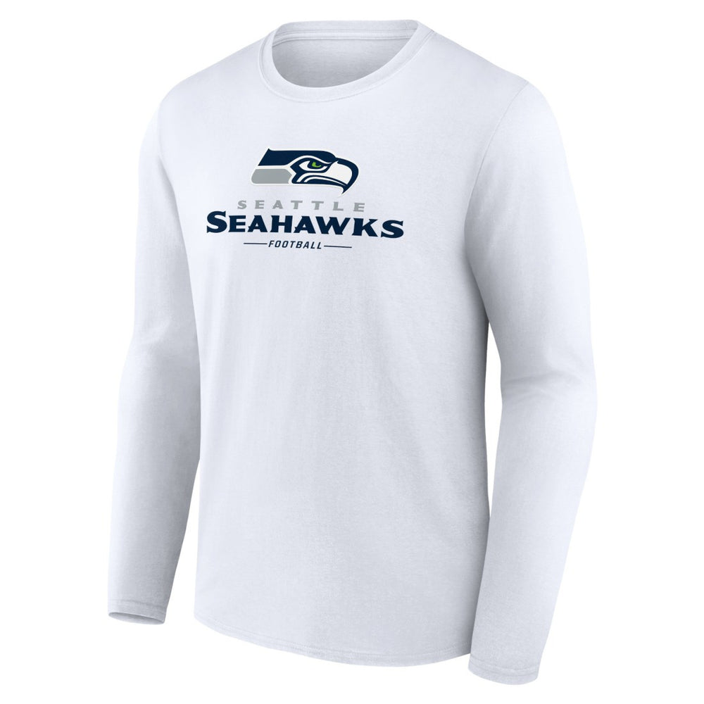 Seattle Seahawks Logo Team Lockup Long Sleeve T-Shirt - White - NFL