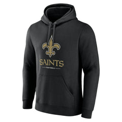 New Orleans Saints Logo Team Lockup Fitted Pullover Hoodie - Black - NFL