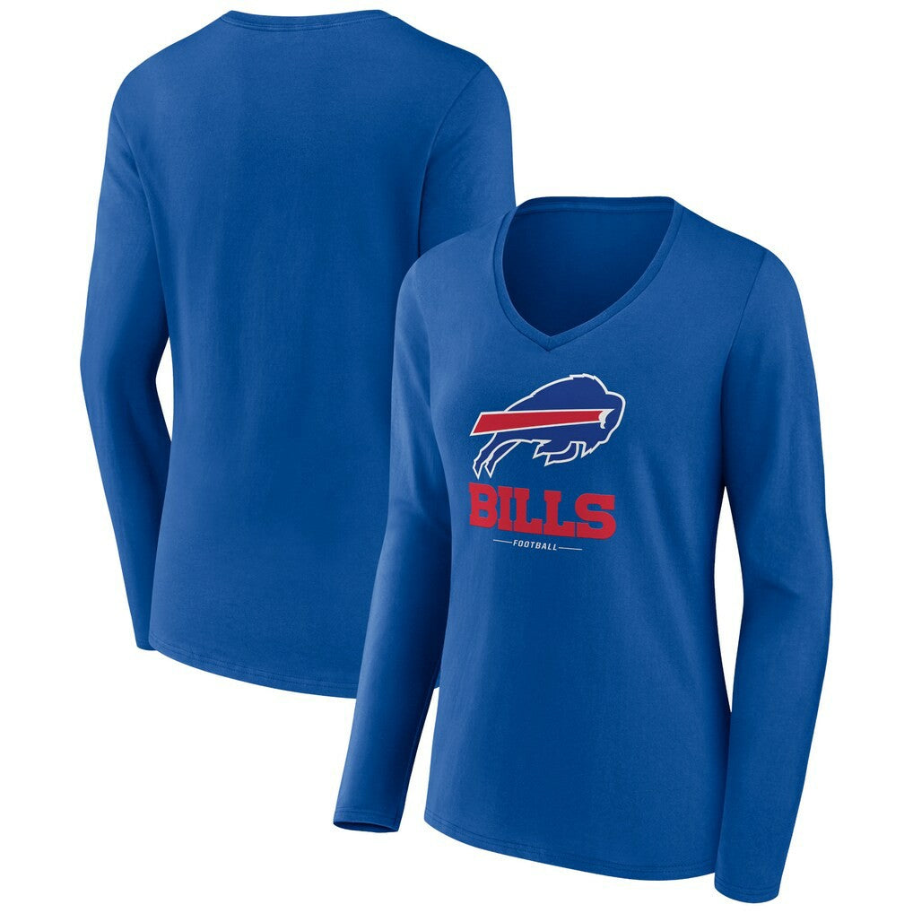 Buffalo Bills Women's Logo Team Lockup Long Sleeve V-Neck T-Shirt - Royal - NFL