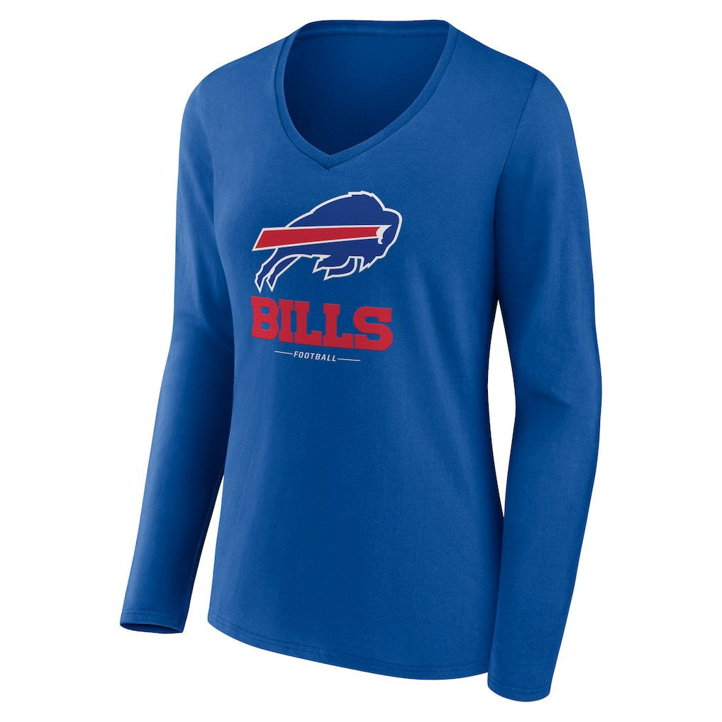 Buffalo Bills Women's Logo Team Lockup Long Sleeve V-Neck T-Shirt - Royal - NFL