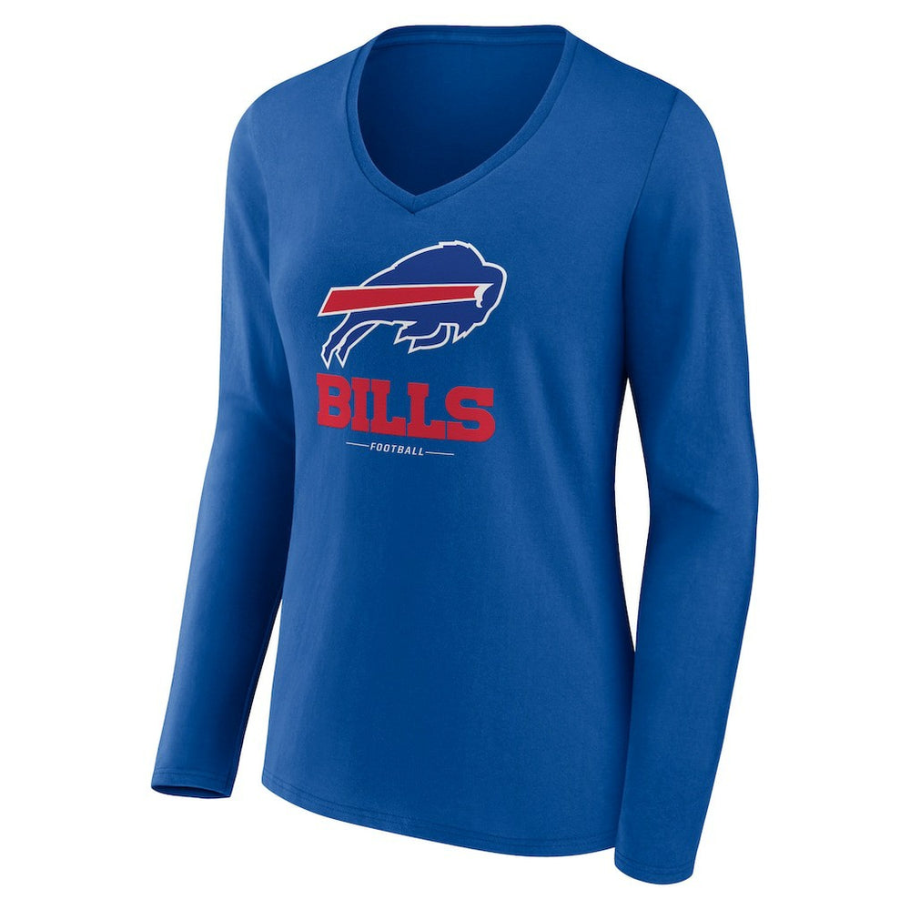 Buffalo Bills Women's Logo Team Lockup Long Sleeve V-Neck T-Shirt - Royal - NFL