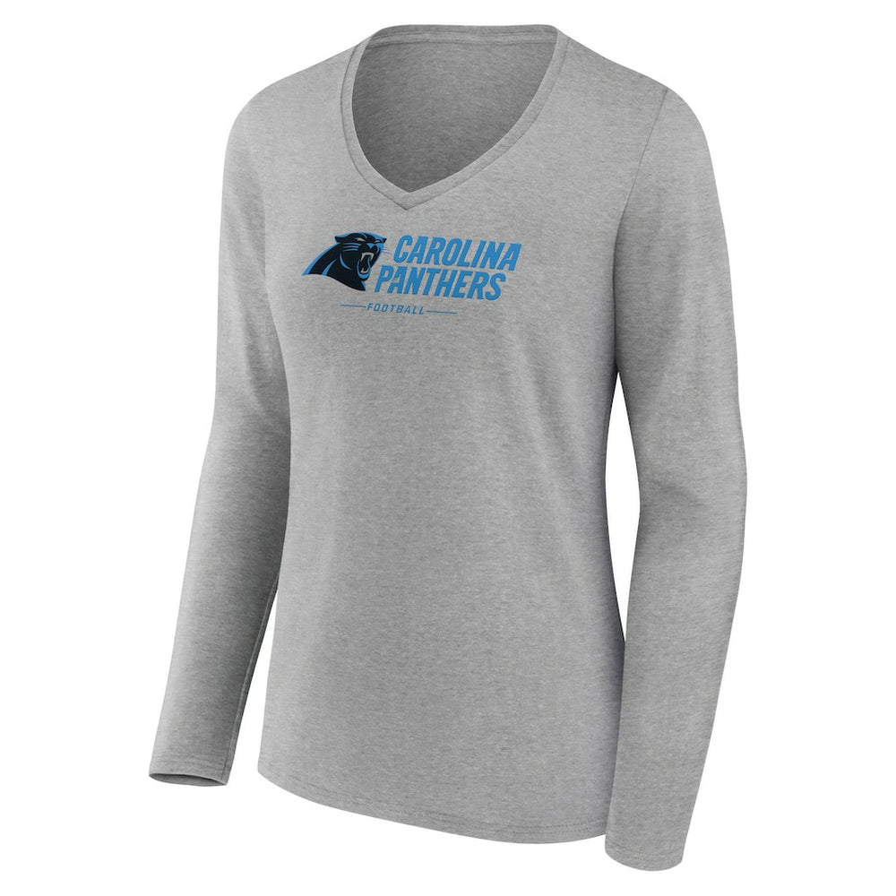 Carolina Panthers Women's Logo Team Lockup Long Sleeve V-Neck T-Shirt - Heather Gray - NFL