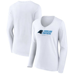 Carolina Panthers Women's Logo Team Lockup Long Sleeve V-Neck T-Shirt - White - NFL