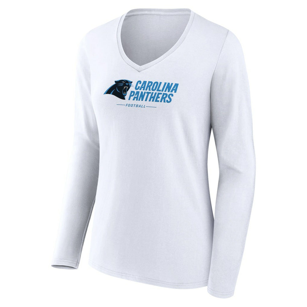 Carolina Panthers Women's Logo Team Lockup Long Sleeve V-Neck T-Shirt - White - NFL