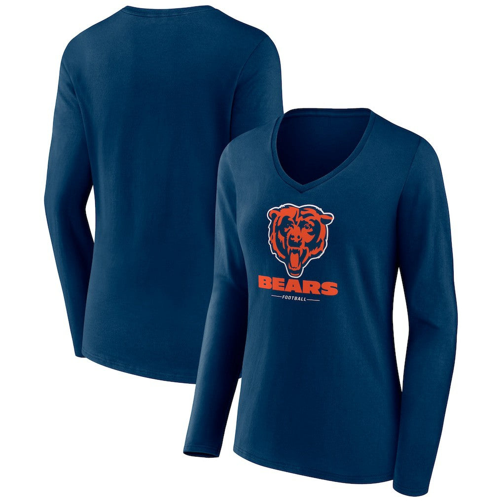 Chicago Bears Women's Logo Team Lockup Long Sleeve V-Neck T-Shirt - Navy - NFL