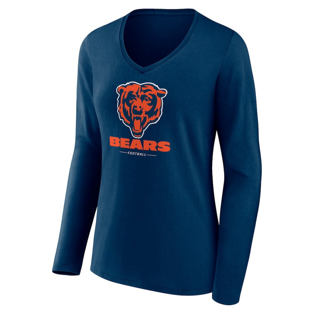 Chicago Bears Women's Logo Team Lockup Long Sleeve V-Neck T-Shirt - Navy - NFL