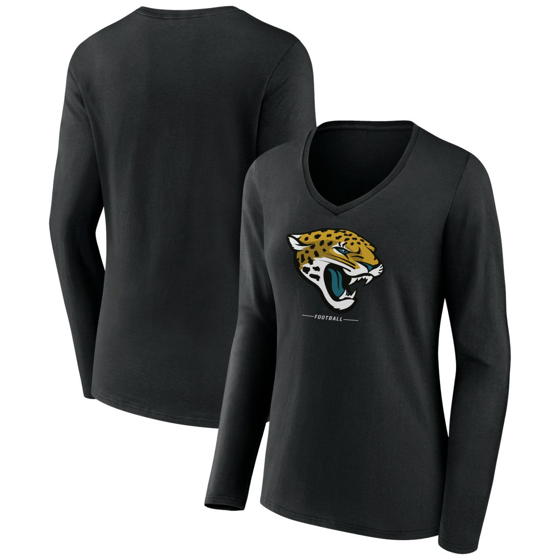 Jacksonville Jaguars Women's Logo Team Lockup Long Sleeve V-Neck T-Shirt - Black - NFL