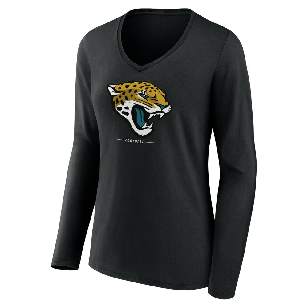 Jacksonville Jaguars Women's Logo Team Lockup Long Sleeve V-Neck T-Shirt - Black - NFL