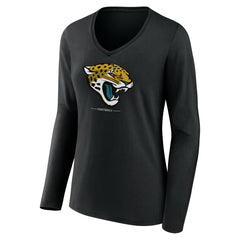 Jacksonville Jaguars Women's Logo Team Lockup Long Sleeve V-Neck T-Shirt - Black - NFL