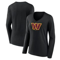 Washington Commanders Women's Logo Team Lockup Long Sleeve V-Neck T-Shirt - Black - NFL