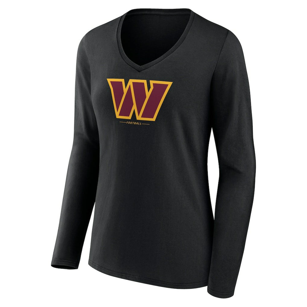 Washington Commanders Women's Logo Team Lockup Long Sleeve V-Neck T-Shirt - Black - NFL