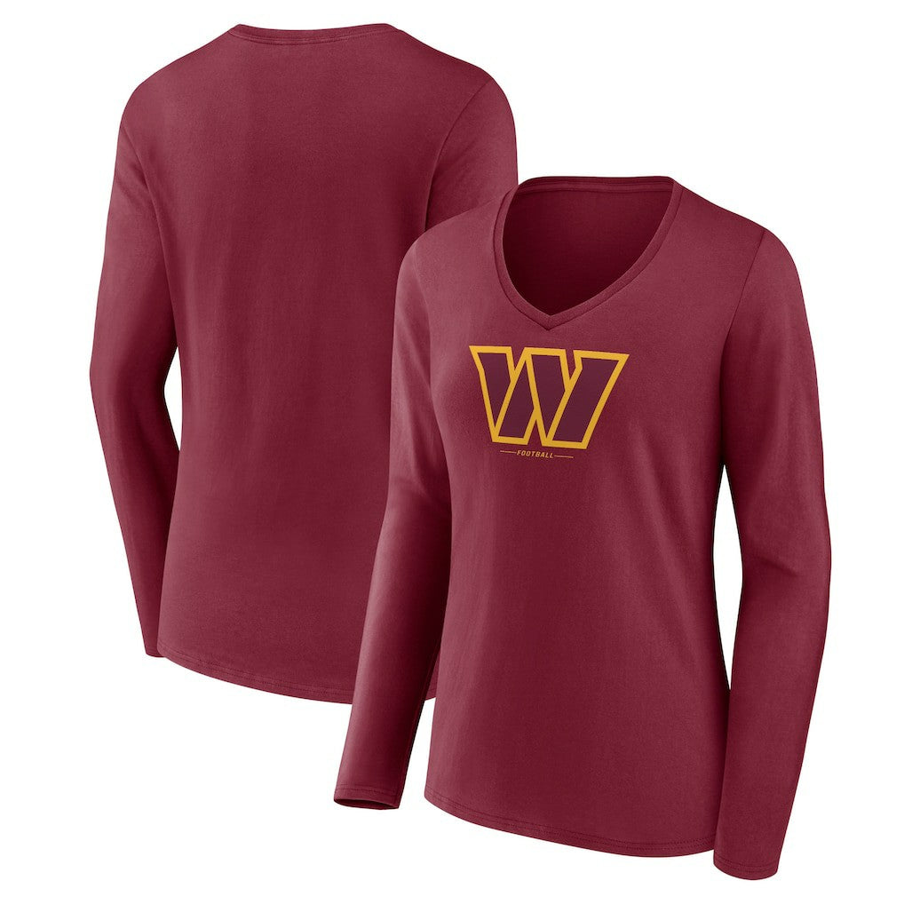 Washington Commanders Women's Logo Team Lockup Long Sleeve V-Neck T-Shirt - Burgundy - NFL