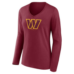 Washington Commanders Women's Logo Team Lockup Long Sleeve V-Neck T-Shirt - Burgundy - NFL