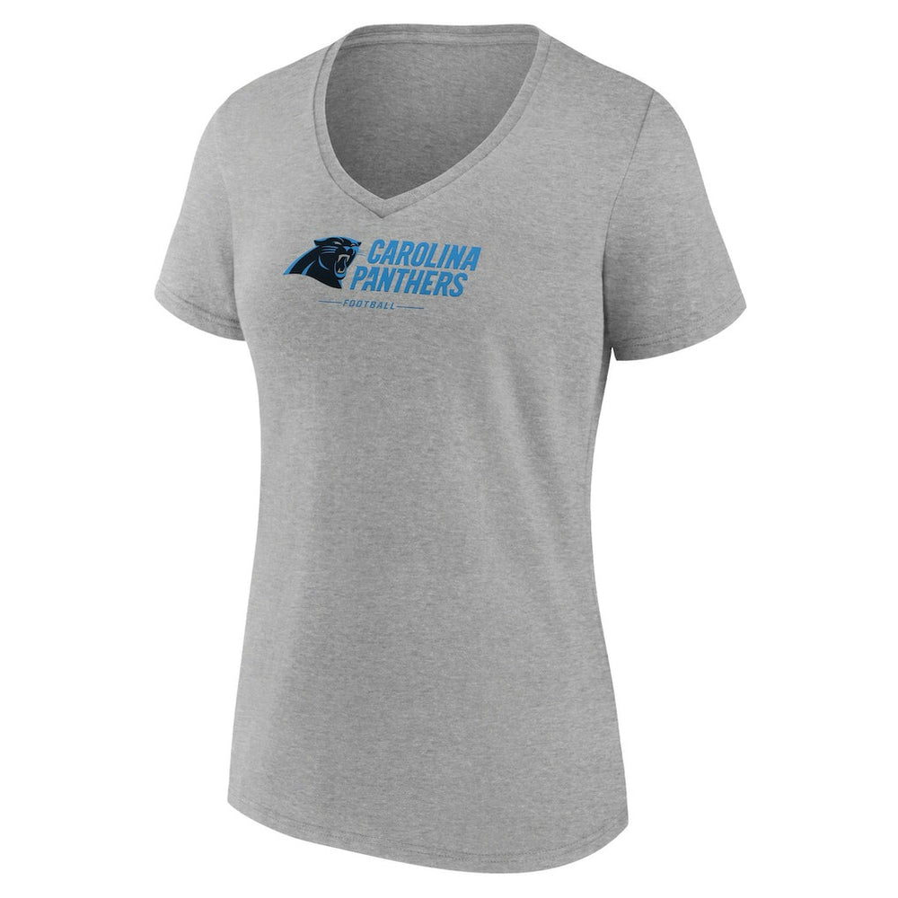 Carolina Panthers Women's Logo Team Lockup V-Neck T-Shirt - Gray - NFL