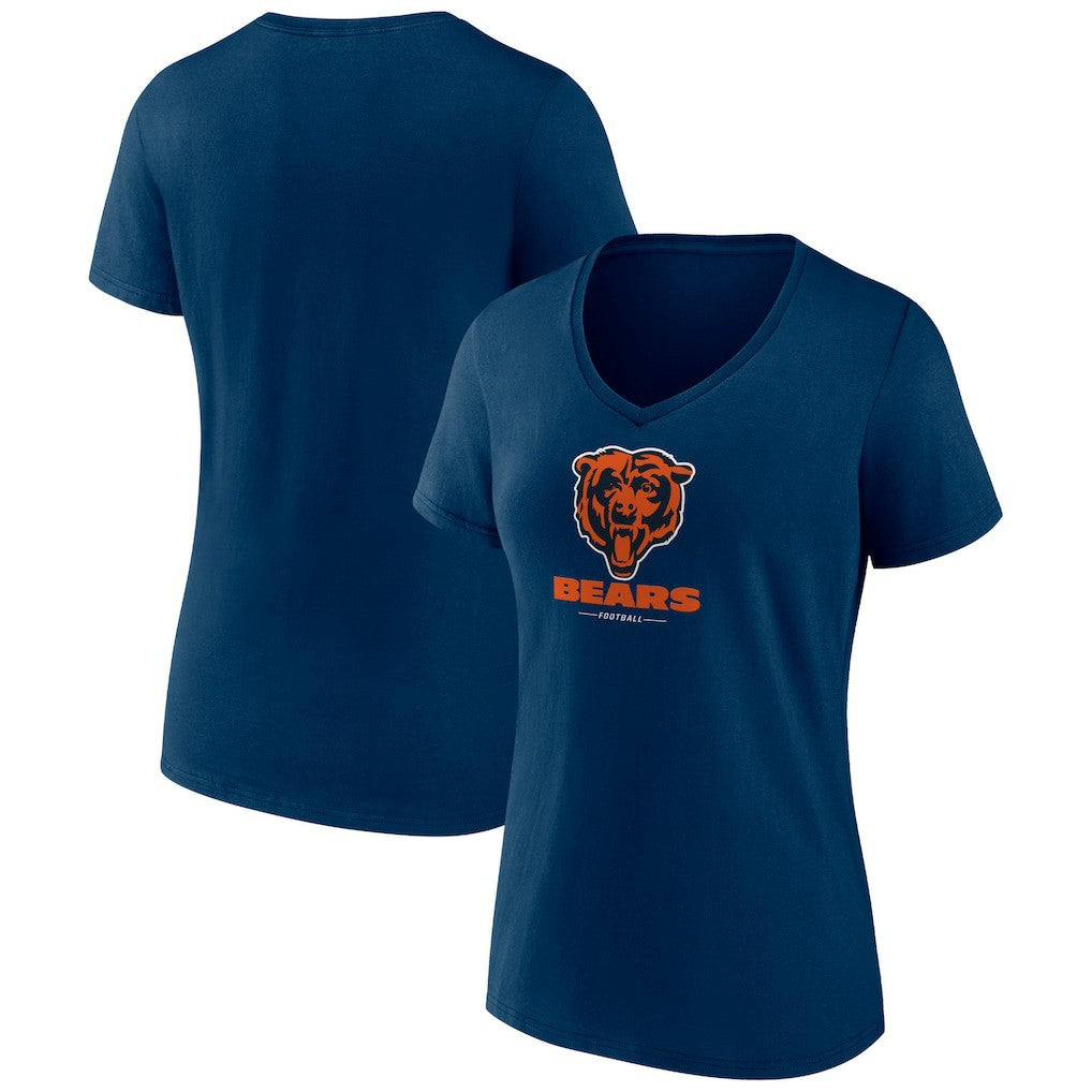 Chicago Bears Women's Logo Team Lockup V-Neck T-Shirt - Navy - NFL
