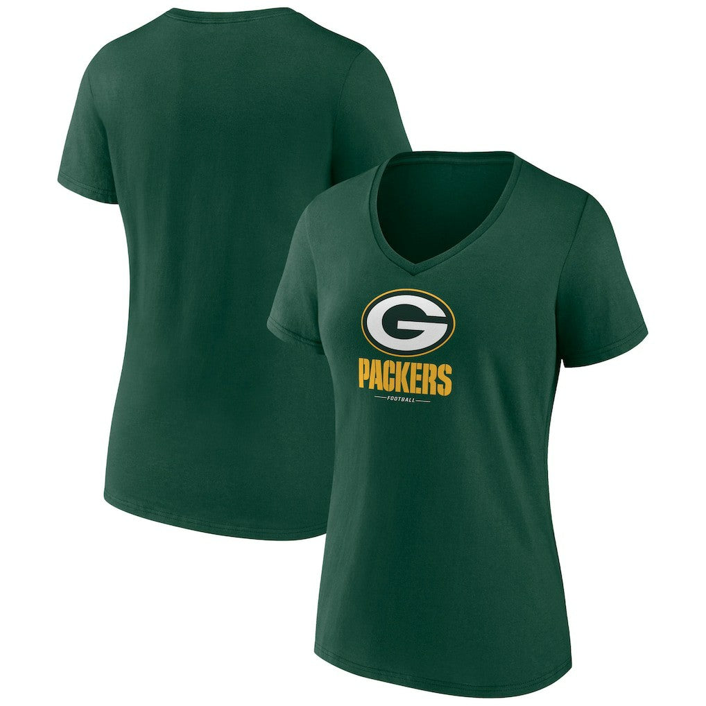 Green Bay Packers Women's Logo Team Lockup V-Neck T-Shirt - Green - NFL