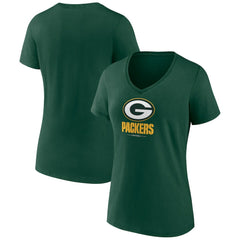 Green Bay Packers Women's Logo Team Lockup V-Neck T-Shirt - Green - NFL