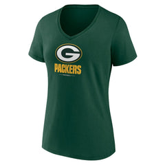 Green Bay Packers Women's Logo Team Lockup V-Neck T-Shirt - Green - NFL