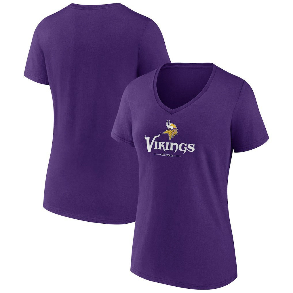 Minnesota Vikings Women's Logo Team Lockup V-Neck T-Shirt - Purple - NFL