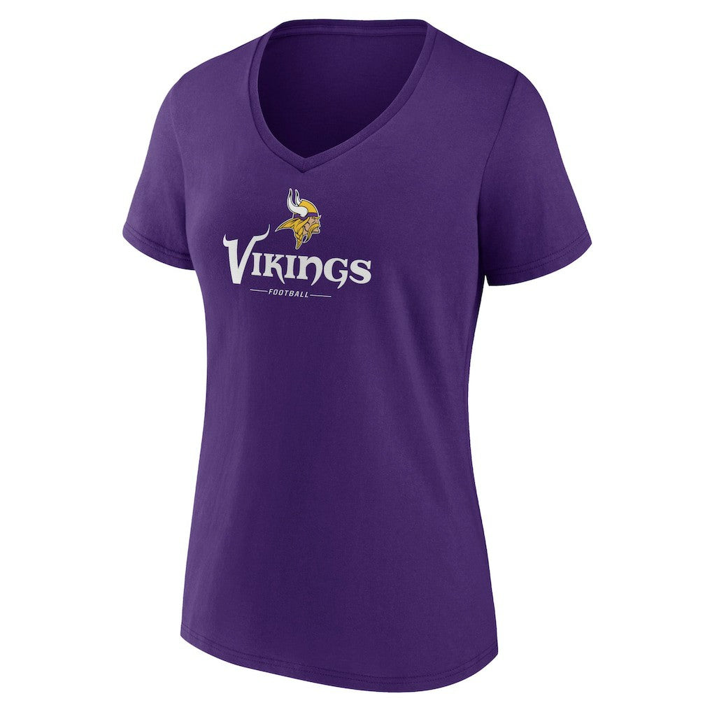 Minnesota Vikings Women's Logo Team Lockup V-Neck T-Shirt - Purple - NFL