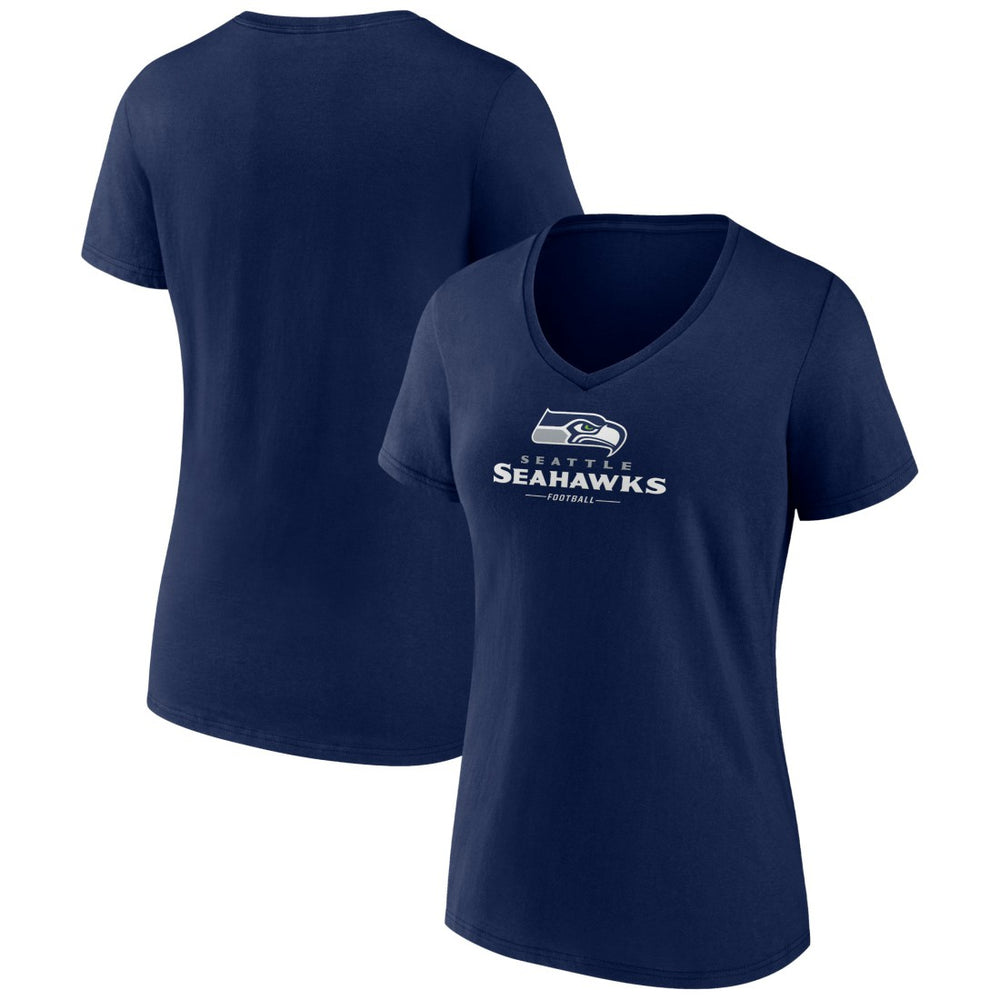 Seattle Seahawks Women's Logo Team Lockup V-Neck T-Shirt - College Navy - NFL