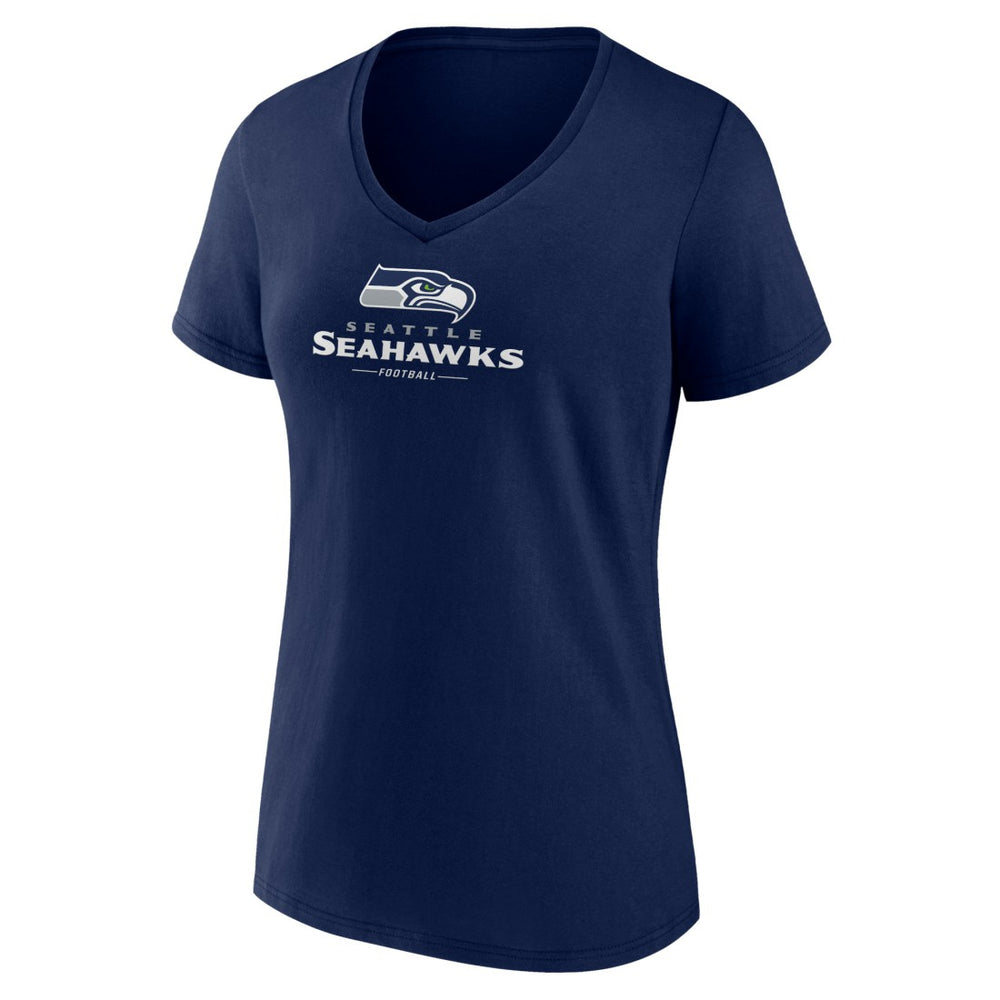 Seattle Seahawks Women's Logo Team Lockup V-Neck T-Shirt - College Navy - NFL
