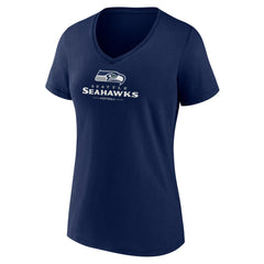 Seattle Seahawks Women's Logo Team Lockup V-Neck T-Shirt - College Navy - NFL