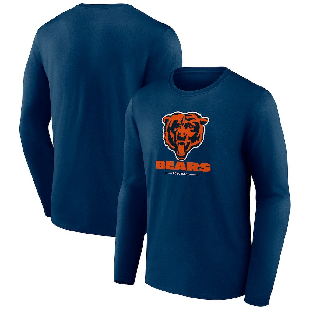 Chicago Bears Logo Team Lockup Long Sleeve T-Shirt - Navy - NFL