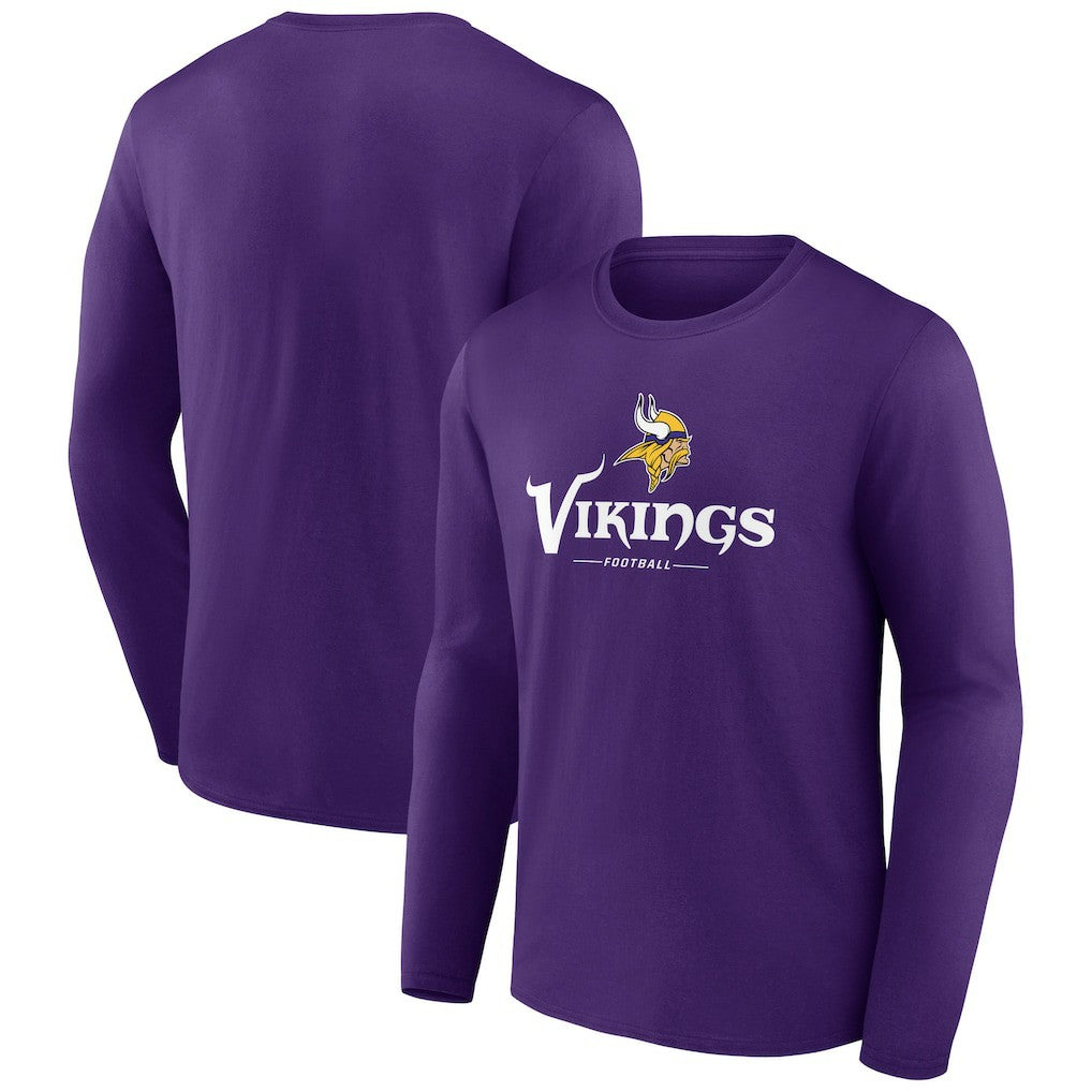 Minnesota Vikings Logo Team Lockup Long Sleeve T-Shirt - Purple - NFL