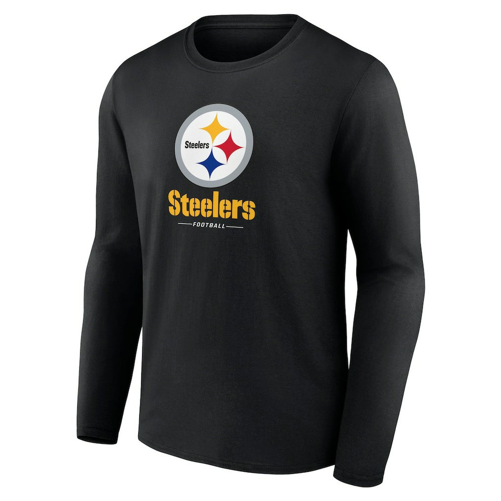 Pittsburgh Steelers Logo Team Lockup Long Sleeve T-Shirt - Black - NFL
