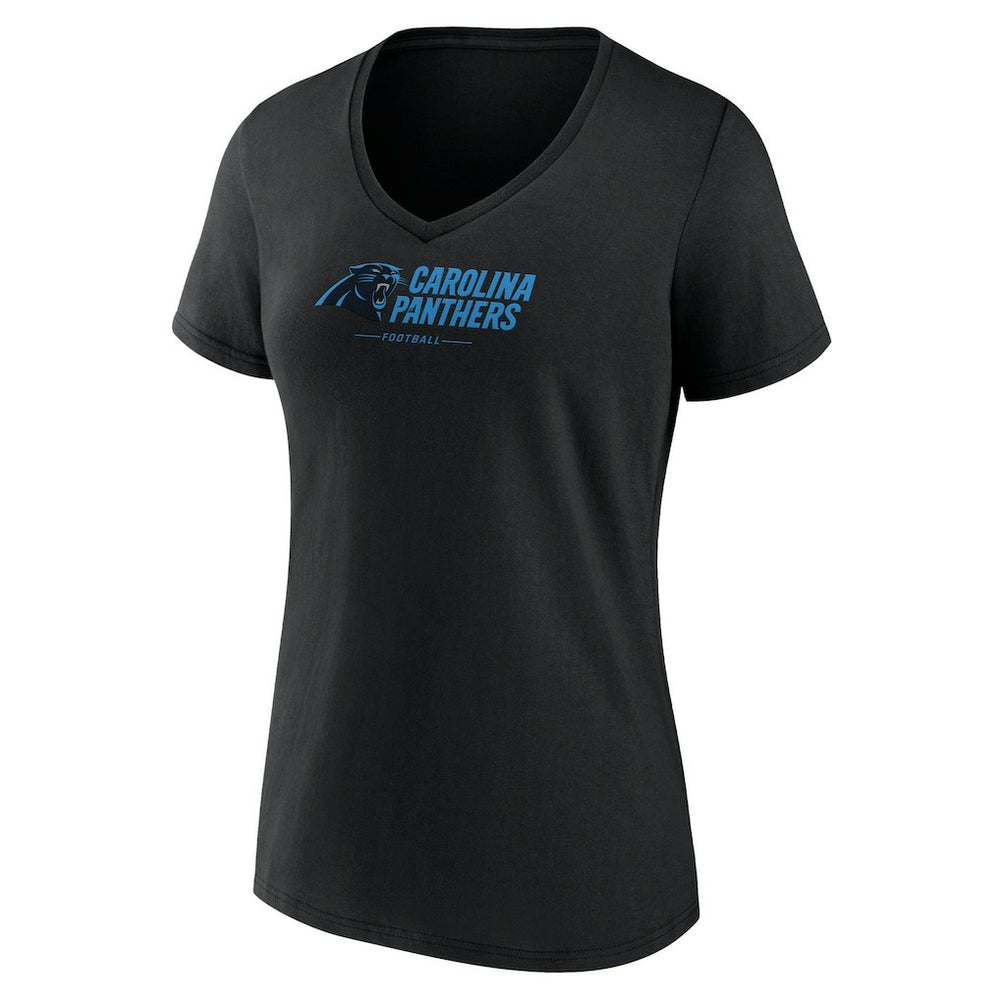 Carolina Panthers Women's Logo Team Lockup V-Neck T-Shirt - Black - NFL