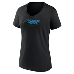 Carolina Panthers Women's Logo Team Lockup V-Neck T-Shirt - Black - NFL