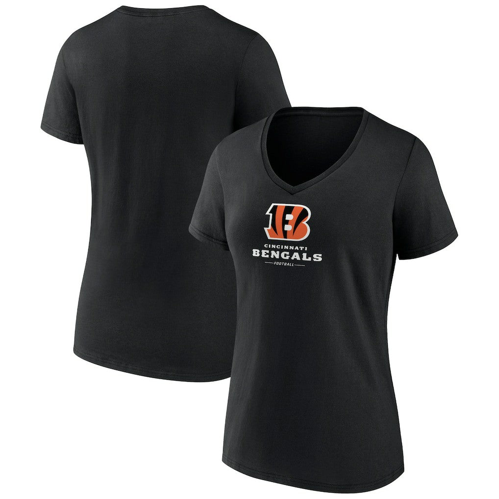 Cincinnati Bengals Women's Logo Team Lockup V-Neck T-Shirt - Black - NFL