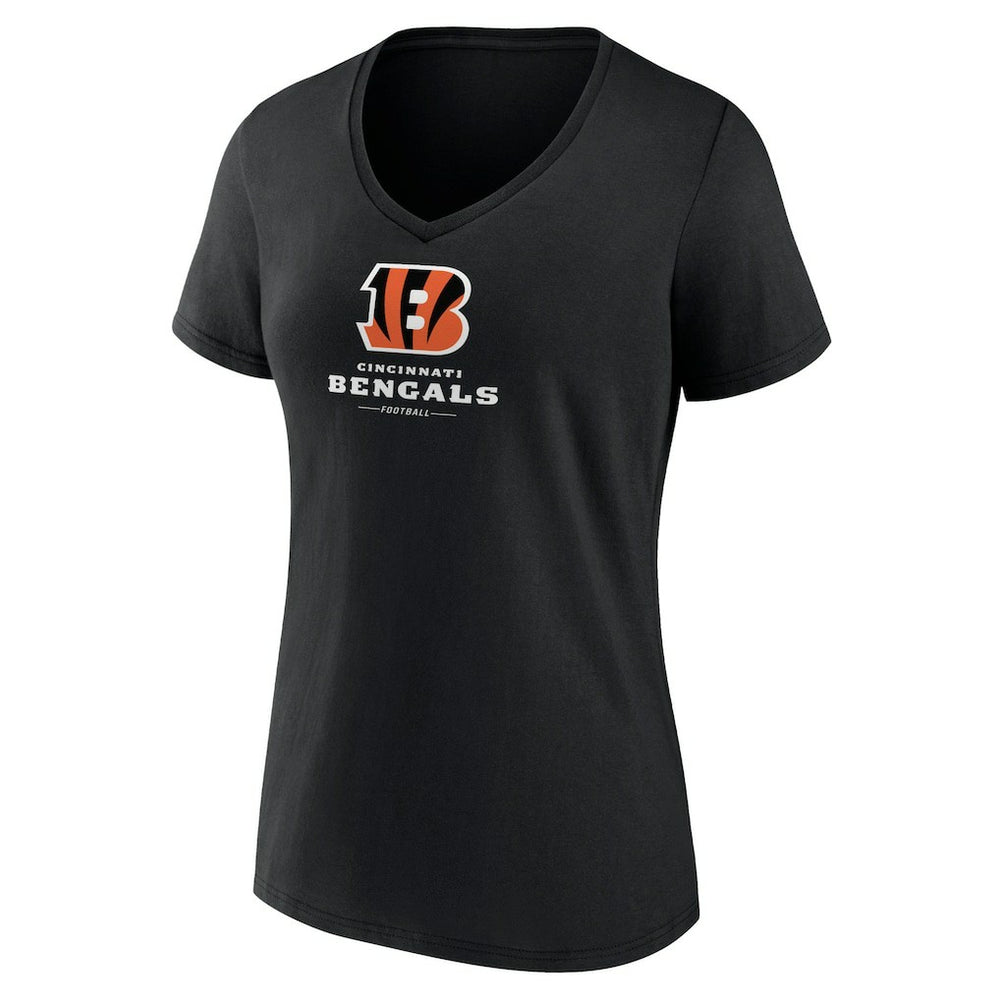 Cincinnati Bengals Women's Logo Team Lockup V-Neck T-Shirt - Black - NFL