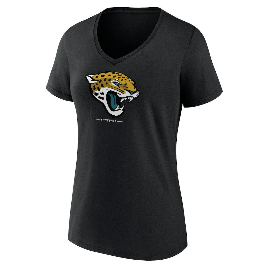 Jacksonville Jaguars Women's Logo Team Lockup V-Neck T-Shirt - Black - NFL