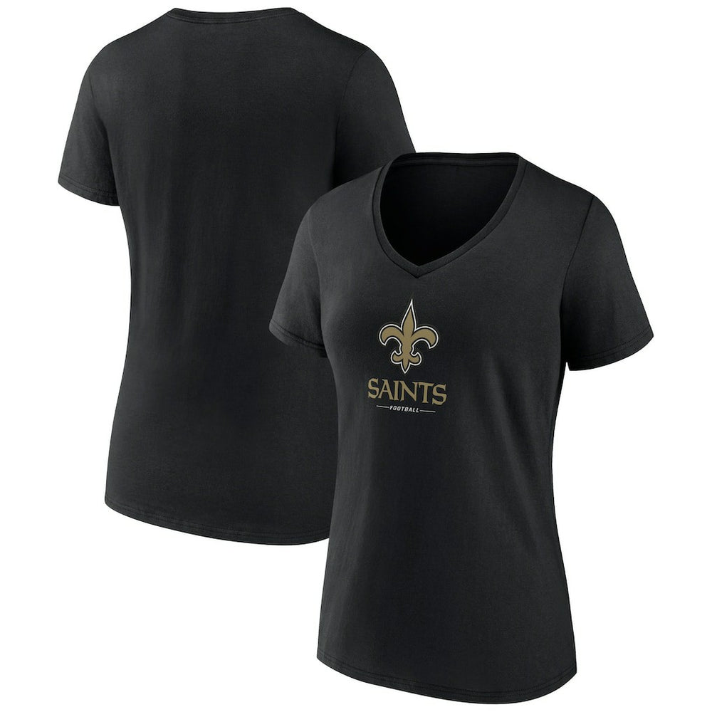 New Orleans Saints Women's Logo Team Lockup V-Neck T-Shirt - Black - NFL