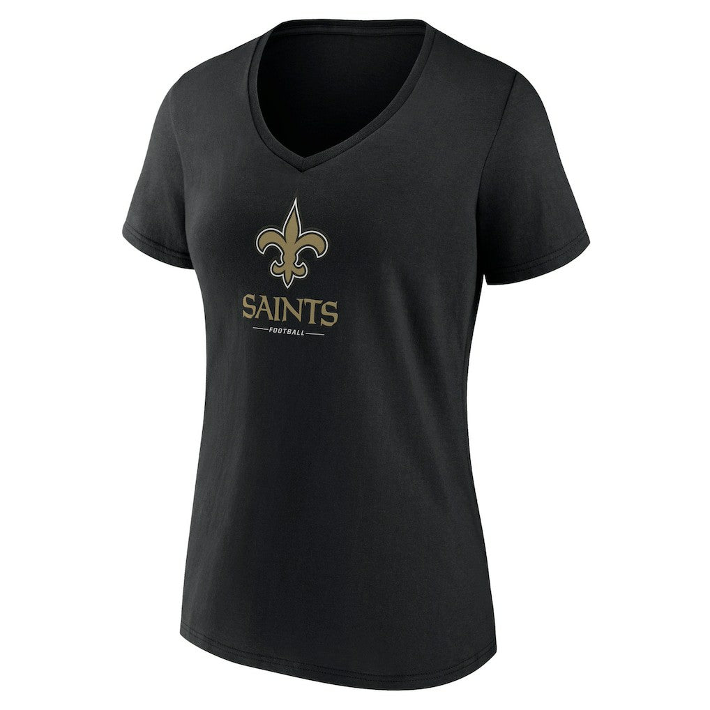 New Orleans Saints Women's Logo Team Lockup V-Neck T-Shirt - Black - NFL