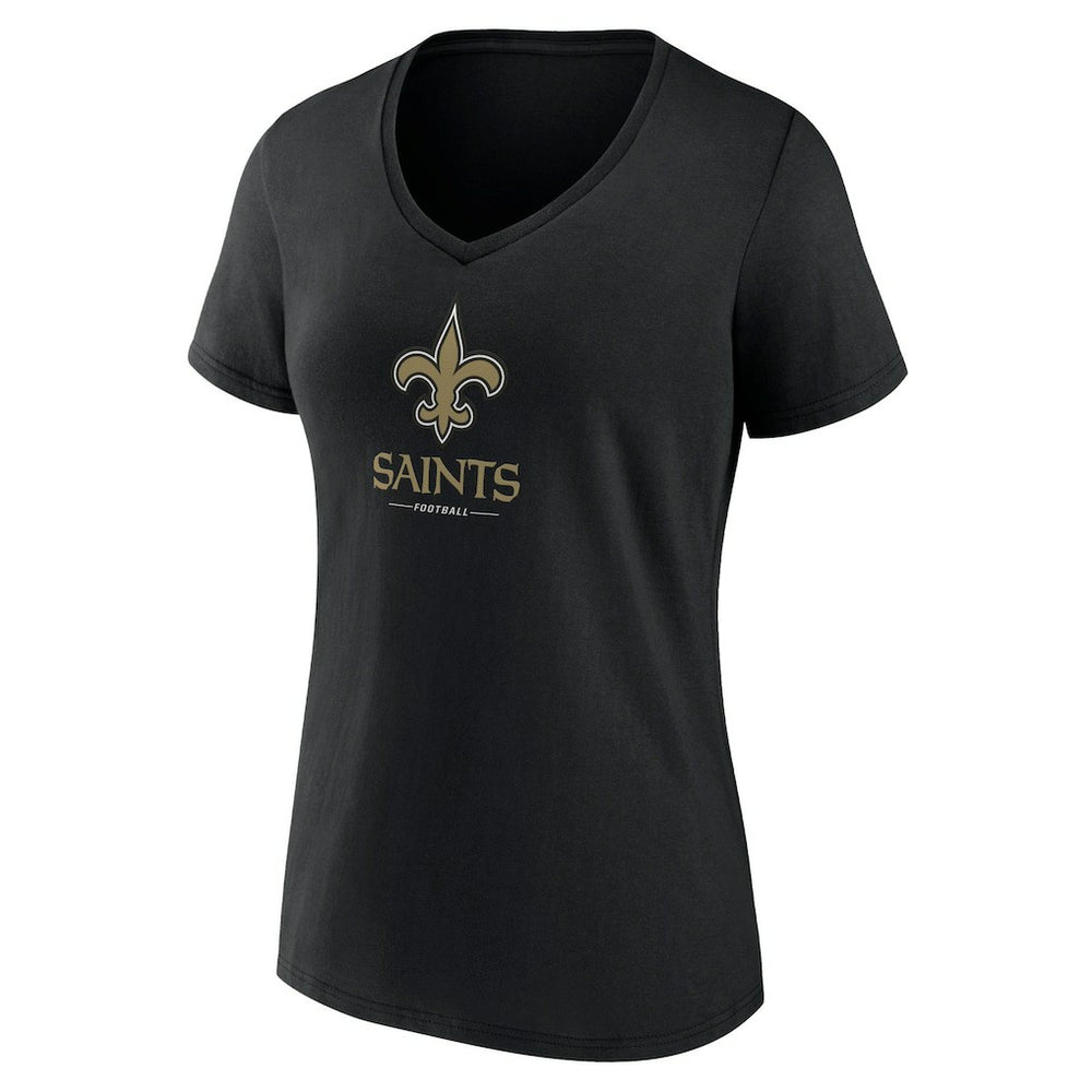 New Orleans Saints Women's Logo Team Lockup V-Neck T-Shirt - Black - NFL