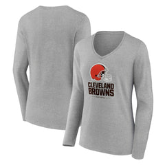 Cleveland Browns Women's Logo Team Lockup Long Sleeve V-Neck T-Shirt - Gray - NFL