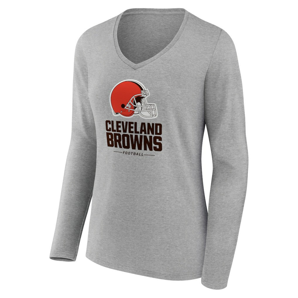 Cleveland Browns Women's Logo Team Lockup Long Sleeve V-Neck T-Shirt - Gray - NFL
