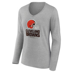 Cleveland Browns Women's Logo Team Lockup Long Sleeve V-Neck T-Shirt - Gray - NFL