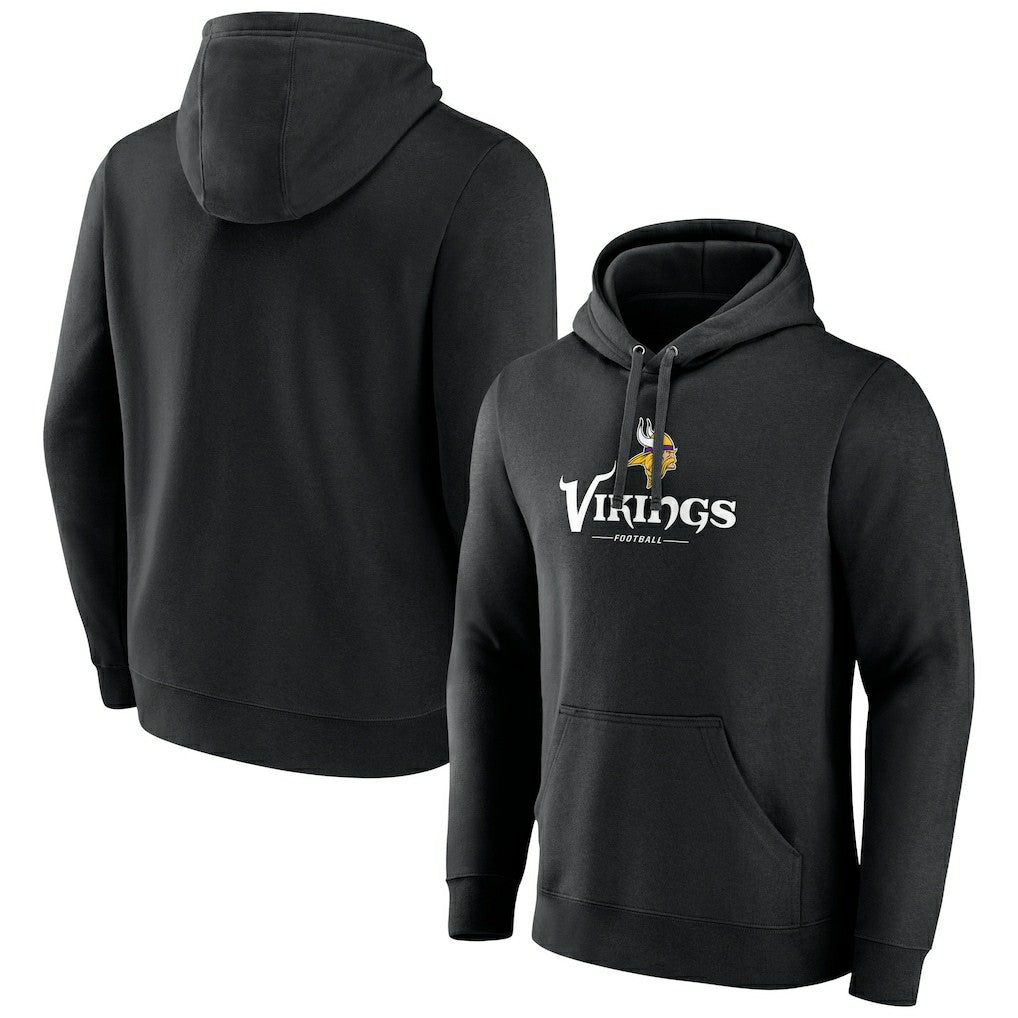 Minnesota Vikings Primary Logo Team Lockup Fitted Pullover Hoodie - Black - NFL